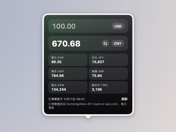 汇率换算详情面板 / Currency converter panel