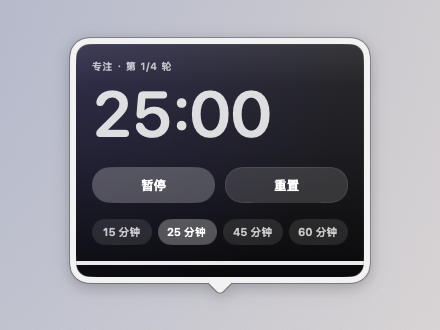 专注计时详情面板 / Focus timer panel